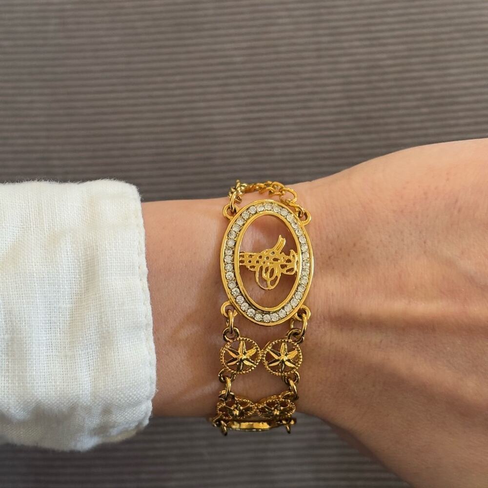 Gold-Tone Oval Charm Bracelet with Crystal Accents - Picture 3 of 3